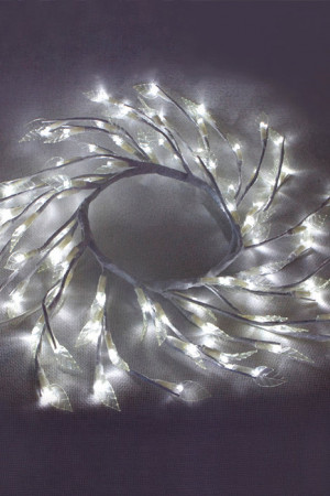 Светодиодная флористика Венок с листьями, 220V, 80 холодных белых LED ламп, белый провод, Beauty Led (WS-08091001)