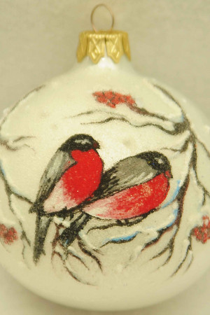 Шар &quot;Новогодний снегирь&quot; 80 мм., стекло, в подарочной упаковке., Батик, (КУ-80-18038/м)