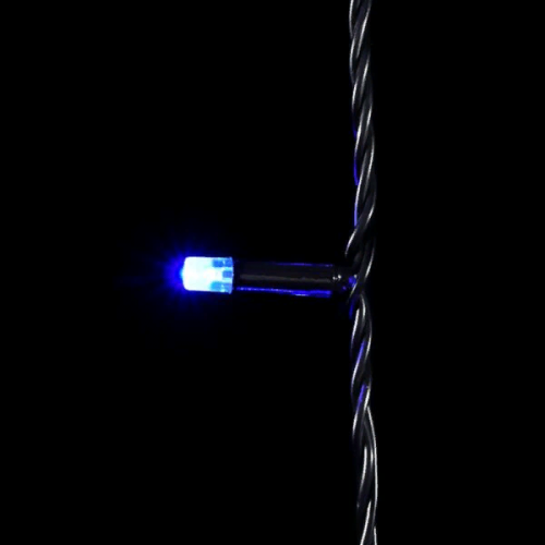 Светодиодная гирлянда с колпачком 100 синих LED ламп 10 м., 24В., черный провод ПВХ, IP65, LTC (PST100CAP-11-1B)