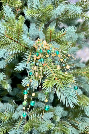 Ветвь Россыпь кристалов бирюзово-золотая 56 см., 1 шт., Christmas DeLuxe (86615)