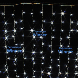 Занавес с мерцающим диодом 2*2 м., 220V, 240 холодных белых LED ламп, соединяемый, прозрачный провод, Winner (w.03.5T.240+)