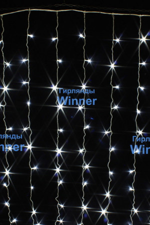 Занавес с мерцающим диодом 2*2 м., 220V, 240 холодных белых LED ламп, соединяемый, прозрачный провод, Winner (w.03.5T.240+)