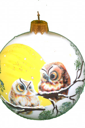 Шар &quot;Лесные совята&quot;  80 мм., стекло, в подарочной упаковке (КУ-80-18418/м)