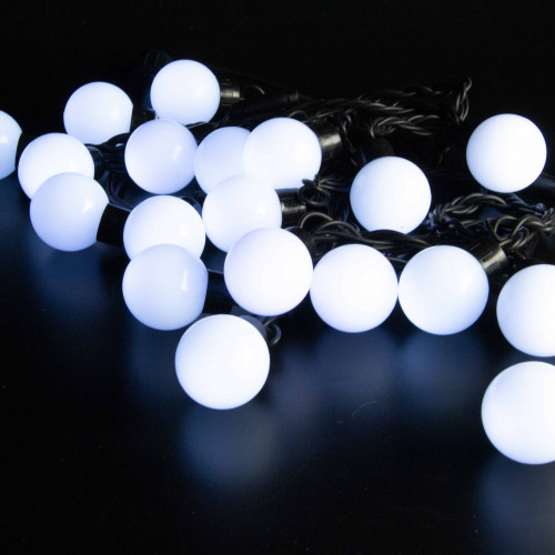 Светодиодная гирлянда шарики 5 м., 20 холодных белых LED, статика, черный резиновый провод, Teamprof (TPF-S5-20C/24V-40B-SRB/W)