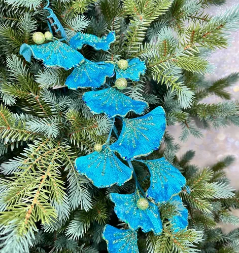 Ветвь Гинго бирюзовая 74 см., 1 шт., Christmas DeLuxe (86688) 