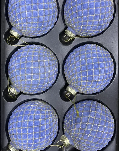 Набор стеклянных шаров Лучия 80 мм., 6 шт., голубой бархат, Christmas DeLuxe (87212)