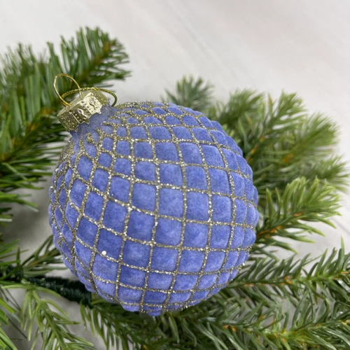 Набор стеклянных шаров Лучия 80 мм., 6 шт., голубой бархат, Christmas DeLuxe (87212)