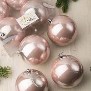 Набор пластиковых шаров Глория 100 мм., нежно-розовый перламутр, 4 шт., ЕлкиТорг (150414)