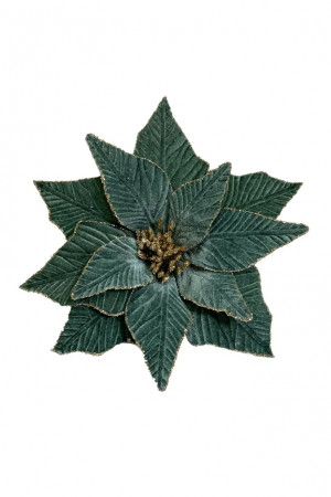 Декоративный цветок Пуансеттия 29 см., пыльно-зеленый, на клипсе, Christmas DeLuxe (89558)