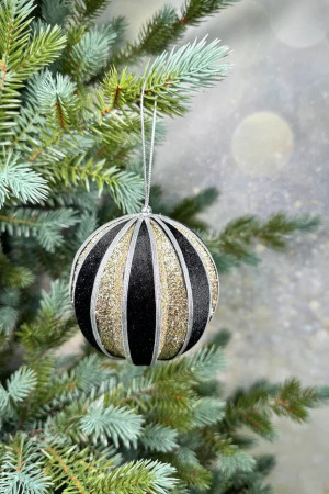 Винтажный шар Аллегро 10 см., черный/шампань, Christmas DeLuxe (86575)