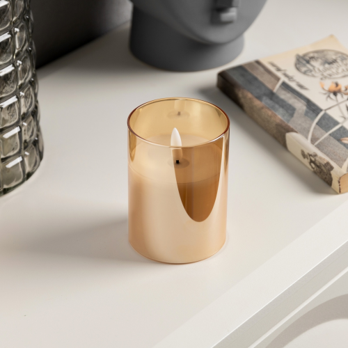 Светодиодная свеча Золотистая 7.5×10×7.5 см., воск, пластик, батарейки АААх3, Luazon Lighting (9907625)