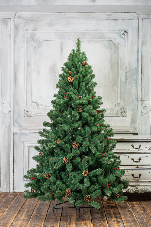 Искусственная елка Новогодняя сказка с шишками и ягодами 240 см., мягкая хвоя, ЕлкиТорг (15240)