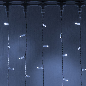 Светодиодный занавес 1000 холодных белых LED ламп, 2*6 м., статика, белый провод ПВХ, Teamprof (TPF-C2*6-CW/W)