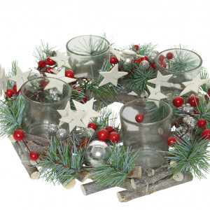 Настольная композиция - подсвечник Рождественский мотив 22*8 см., Kaemingk (720050)