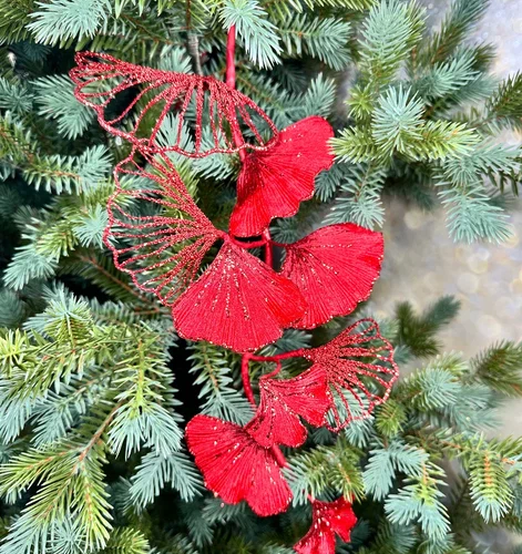 Ветвь Гинго красно-белая 73 см., 1 шт., Christmas De Luxe (86666) 