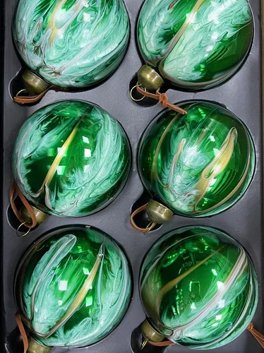 Набор стеклянных шаров Акварель зеленая 80 мм., 6 шт., Christmas DeLuxe (87195)