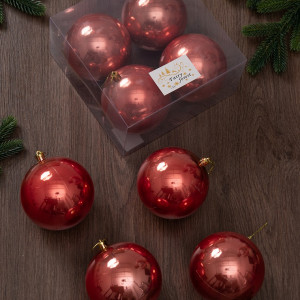 Набор пластиковых шаров Глория 100 мм., морковный перламутр, 4 шт., ЕлкиТорг (150415)