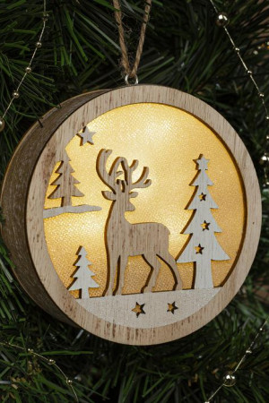 Ёлочная игрушка Олень в лесу 11*3 см., батарейки АААх2, свечение тёплое белое, Luazon Lighting (4364319)