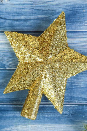 Макушка звезда для настольных елок Золотистая 12х11 см., золото, Зимнее Волшебство (1113516)    
