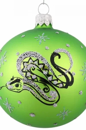 С863/3 Стеклянный шар Змея 75 мм., зеленый, Ёлочка
