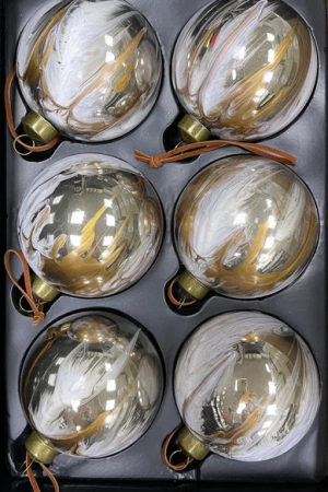 Набор стеклянных шаров Акварель золотая 80 мм., 6 шт., Christmas DeLuxe (87205)