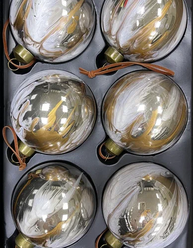 Набор стеклянных шаров Акварель золотая 80 мм., 6 шт., Christmas DeLuxe (87205)