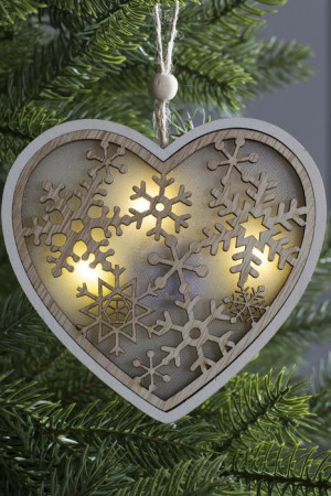 Ёлочная игрушка Сердце в снежинках 13*1 см., от батареек, свечение тёплое белое, Luazon Lighting (4357366)