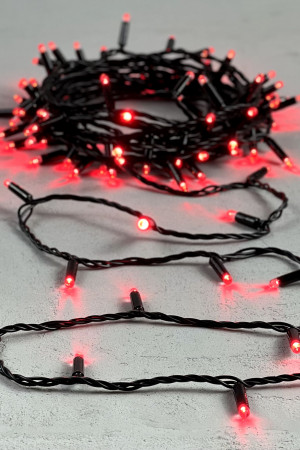 Светодиодная гирлянда с колпачком 100 красных LED ламп 10 м., 24В., черный провод ПВХ, IP65, LTC (PST100CAP-11-1R)