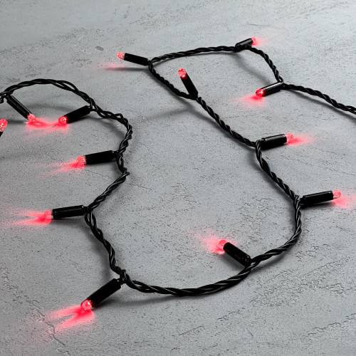 Светодиодная гирлянда с колпачком 100 красных LED ламп 10 м., 24В., черный провод ПВХ, IP65, LTC (PST100CAP-11-1R)