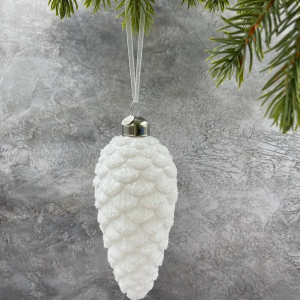 Елочное украшение Шишка Царская 14х6 см., белый, стекло, 1 шт., Christmas DeLuxe (88853)