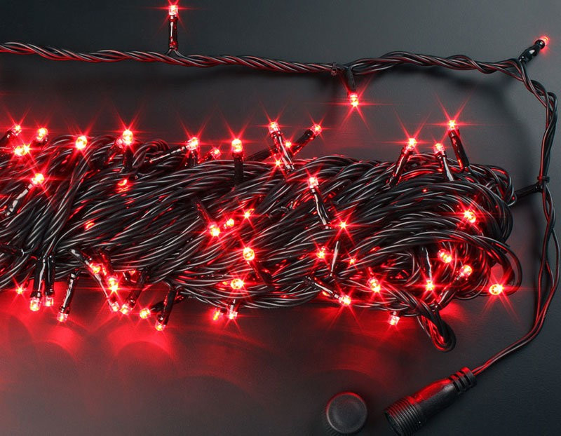 Светодиодная нить с контроллером 20 м., 220V, 200 красных LED ламп, черный ПВХ провод, Rich LED (RL-T20C2-B/R)