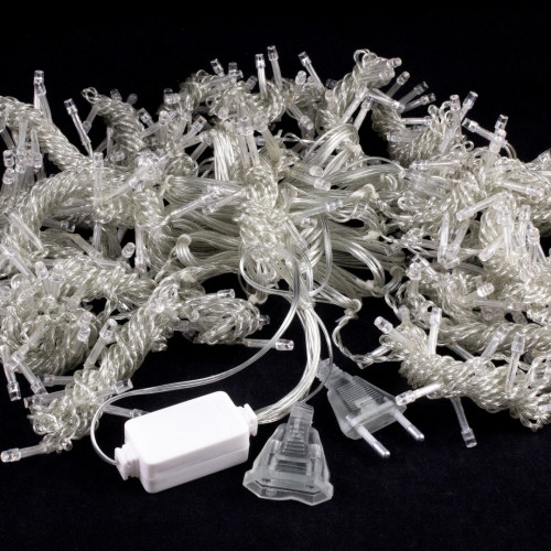 Занавес с мерцающим диодом 2*3 м., 220V, 320 холодных белых LED ламп, соединяемый, прозрачный провод, Winner Light (w.03.5T.320+)