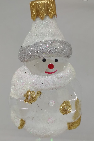 Елочное украшение Снеговик с метлой h-9 см., стекло, в подарочной упаковке, Батик (ФУ-407/П)