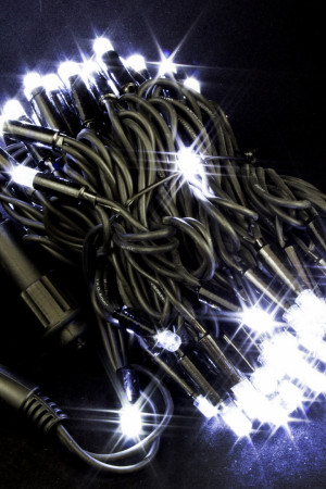 Светодиодная нить с мерцающим диодом 10 м., 220V, 100 холодных белых LED ламп, черный каучук, соединяемая, Winner Light (w.01.7B.100+)