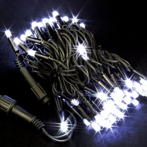 Светодиодная нить с мерцающим диодом 10 м., 220V, 100 холодных белых LED ламп, черный каучук, соединяемая, Winner Light (w.01.7B.100+)