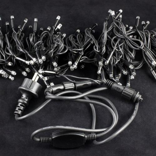 Светодиодная нить с мерцающим диодом 10 м., 220V, 100 холодных белых LED ламп, черный каучук, соединяемая, Winner Light (w.01.7B.100+)