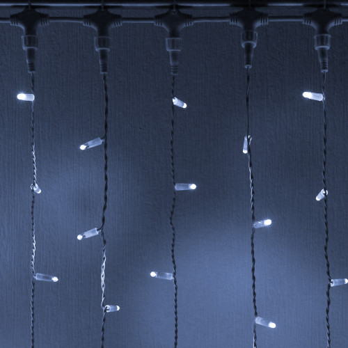 Светодиодный занавес 1000 холодных белых LED ламп, 2*6 м., мерцание, белый провод ПВХ, Teamprof (TPF-C2*6F-CW/W)