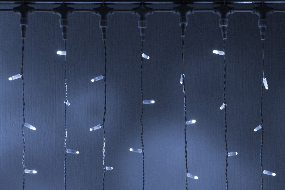Светодиодный занавес 1000 холодных белых LED ламп, 2*6 м., мерцание, белый провод ПВХ, Teamprof (TPF-C2*6F-CW/W)