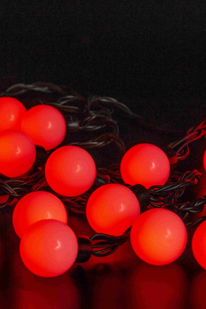 Светодиодная гирлянда шарики 5 м., 20 красных LED, статика, черный резиновый провод, Teamprof (TPF-S5-20C/24V-40B-SRB/R)