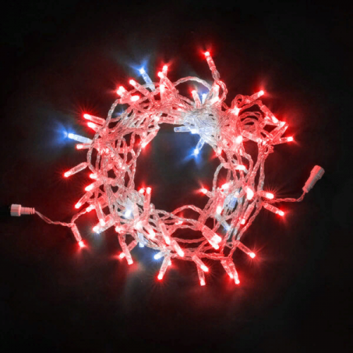 Светодиодная гирлянда с колпачком 100 красных LED ламп 10 м., мерцание, 24В., прозрачный провод ПВХ, IP65, LTC (PST100BLWCAP-10-1R)