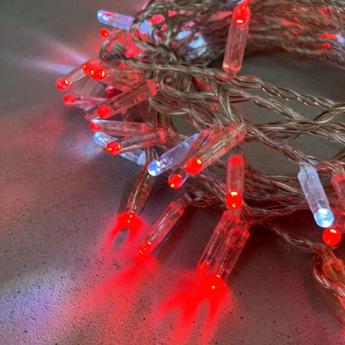 Светодиодная гирлянда с колпачком 100 красных LED ламп 10 м., мерцание, 24В., прозрачный провод ПВХ, IP65, LTC (PST100BLWCAP-10-1R)
