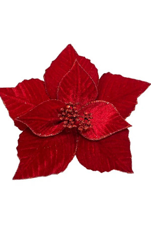 Декоративный цветок Пуансеттия 20 см., красный, на клипсе, Christmas DeLuxe (89561)