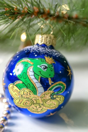 С29/3 Стеклянный шар Змея 60 мм., синий, Ёлочка