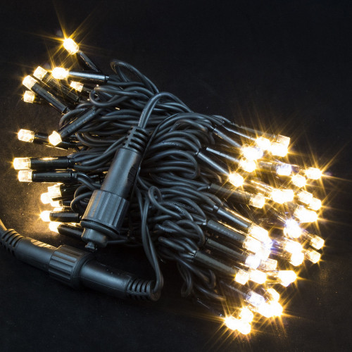 Светодиодная нить с мерцающим диодом 10 м., 220V, 100 теплых белых LED ламп, черный каучук, соединяемая, Winner Light (ww.01.7B.100+)