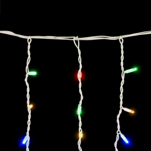 Светодиодная бахрома с колпачком 3,2*0,9 м., 168 разноцветных LED ламп, каучуковый белый провод, LTC (LL168-8-2M)