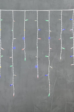 Светодиодная бахрома с колпачком 3,2*0,9 м., 168 разноцветных LED ламп, каучуковый белый провод, LTC (LL168-8-2M)