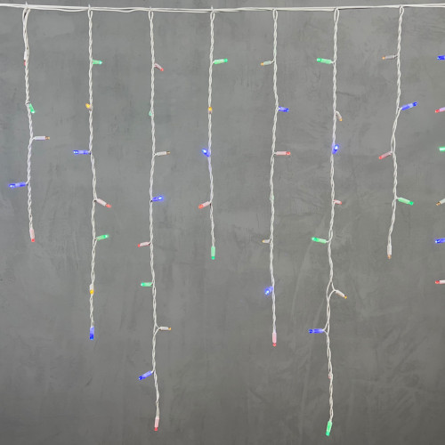 Светодиодная бахрома с колпачком 3,2*0,9 м., 168 разноцветных LED ламп, каучуковый белый провод, LTC (LL168-8-2M)