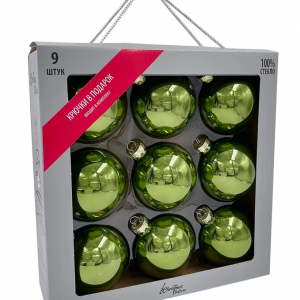 Набор стеклянных шаров Зеленый 80 мм., 9 шт., Christmas DeLuxe (13878)