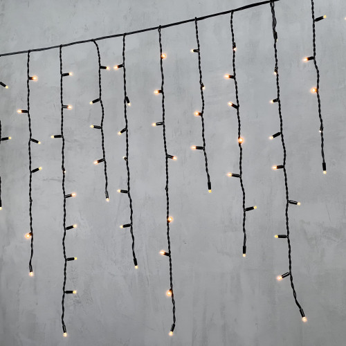 Светодиодная бахрома с колпачком 3,2*0,9 м., 168 экстра теплых белых LED ламп, каучуковый черный провод, LTC (LL168-1-2EWW)