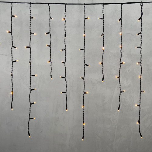 Светодиодная бахрома с колпачком 3,2*0,9 м., 168 экстра теплых белых LED ламп, каучуковый черный провод, LTC (LL168-1-2EWW)